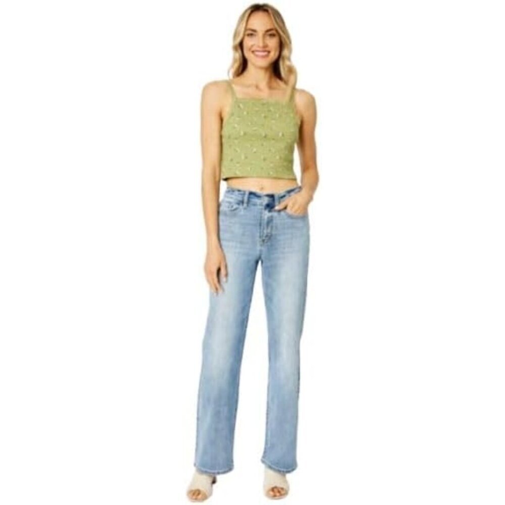 Women's High Waisted Straight Leg Jeans Cotton Blend Rips Flattering Fit - Picture 6 of 6